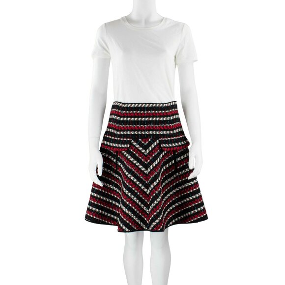 Oscar de la Renta Wool Tweed Skirt in Red/White/Black, size 8 (fits size 6) - Picture 1 of 7